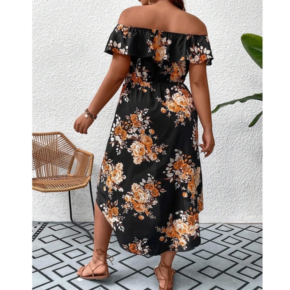 Plus Floral Print Off Shoulder High Low Dress - Picture 4 of 10